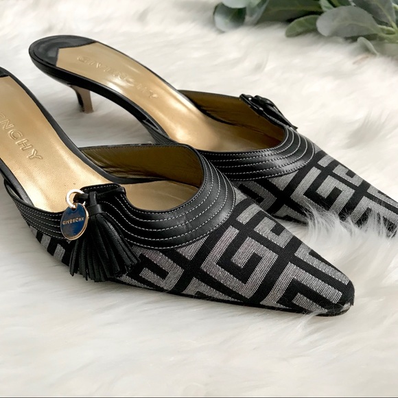 Givenchy Shoes - Givenchy Black Logo Signature Slides Kitten Heels